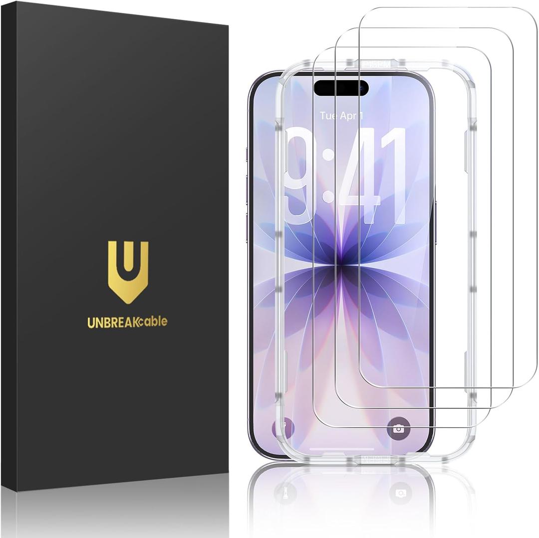 UNBREAKcable 3-Pack Screen Protector for iPhone 17, Double Shatterproof Tempered Glass [Easy Installation Frame] [9H Hardness] [99.99% HD Clear] [Case Friendly] for iPhone 6.3 inch