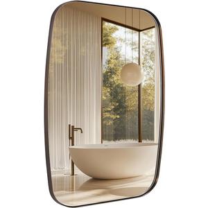 ANDY STAR Bronze Oblong Mirror, 32x40 Inch Brushed Bronze Oval Mirror for Bathroom with Stainless Steel Metal Frame, Wall Mouned for Bathroom, Living Room, Entryway
