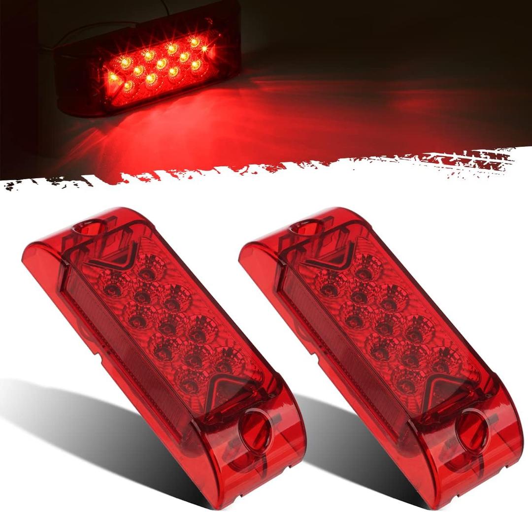 Partsam 2x Red 6" x 2" Sealed Rectangular Rectangle Clearance Light Side Marker Lamp, 6 inch Red 13LED Tail Rear Lights for Golf Cart Trailer Box Truck Exterior