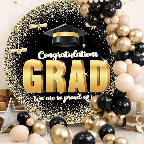 6.5FT Graduation Round Arch Backdrop Cover for Circle Arch Stand Wrinkle Resistant Circle Arch Backdrop Cover for Class of 2025 School Grad Party Decorations