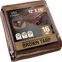 ATERET 12' x 20' Super Heavy Duty 16 Mil Brown Poly Tarp Cover - UV Resistant, Thick Waterproof, Rip and Tear Proof Tarpaulin with Grommets and Reinforced Edges