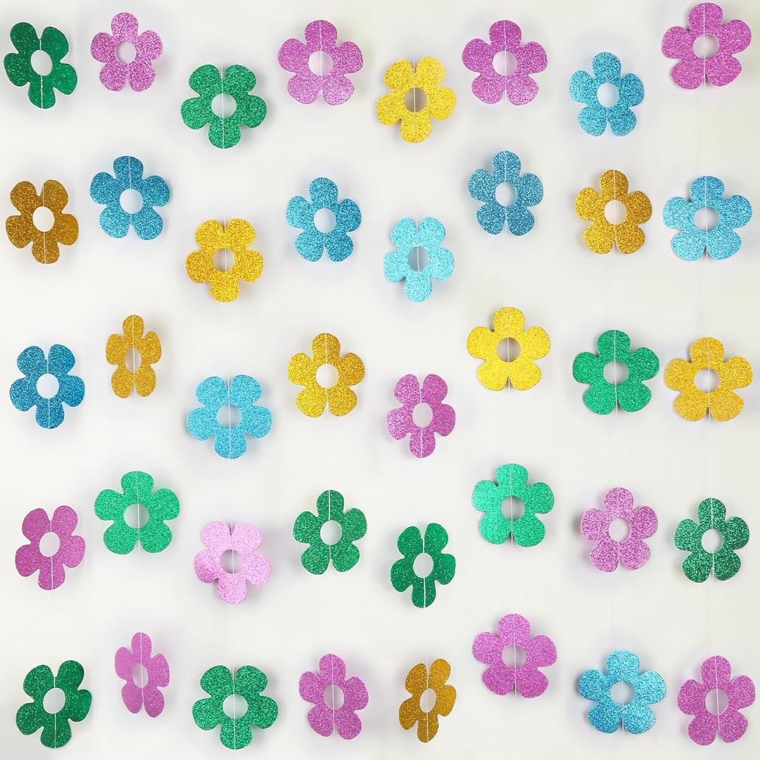 8 Pack Spring Banner Garland - Glitter Spring Flower Hanging Garland, Spring Party Decorations for Spring, Easter, Home Decor, Wedding, Party Supplies Decor and More