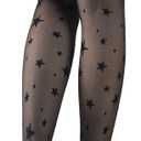 Women fishnet tights black fishnet stockings for women star patterned tights leggings (Black)