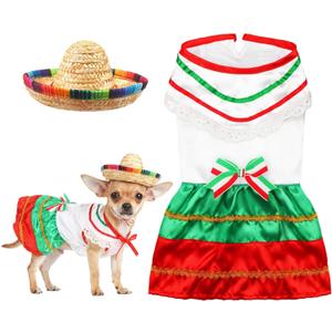 Mariachi Mexican Costume for Dog Mexican Dog Dress and Sombrero for Chihuahua Puppy Cat Cinco De Mayo Mexico Independence Day Themed Party Pet Outfits (S,Style3,Classic)