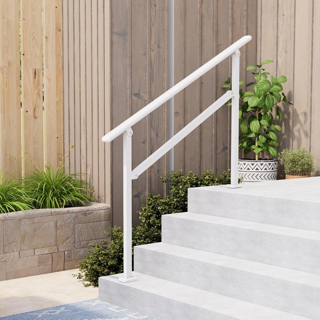 Hand Rails for Outdoor Steps,3-4 Step Railing for Stairs,Adjustable Porch Railing,Hand Rails for Seniors,Outdoor Deck Handrails for Exterior Steps,White