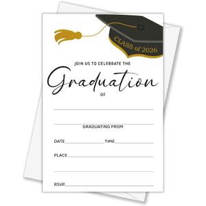 Graduation Party Invitations for Class of 2026, Graduation Announcement Cards for High School, College, University, 4x6 Set of 25 Invitations with Envelopes-A04