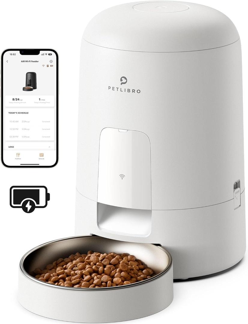 PETLIBRO Automatic Cat Feeder, Wi-Fi Rechargeable Cat Food Dispenser Battery-Operated with 30-Day Life, AIR Timed Pet Feeder for Cat & Dog, 2L Auto Cat Feeder (White)
