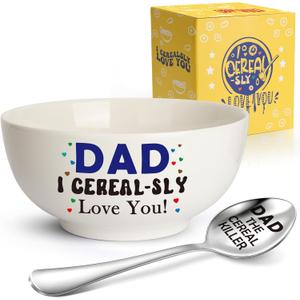 MAMAGIFTREE Dad's Cereal Bowl & Spoon Set - Large Ceramic Bowl (24 oz), Stainless Steel Spoon - Perfect for Cereal, Soup, Salad or Dessert - Father's Day Gift