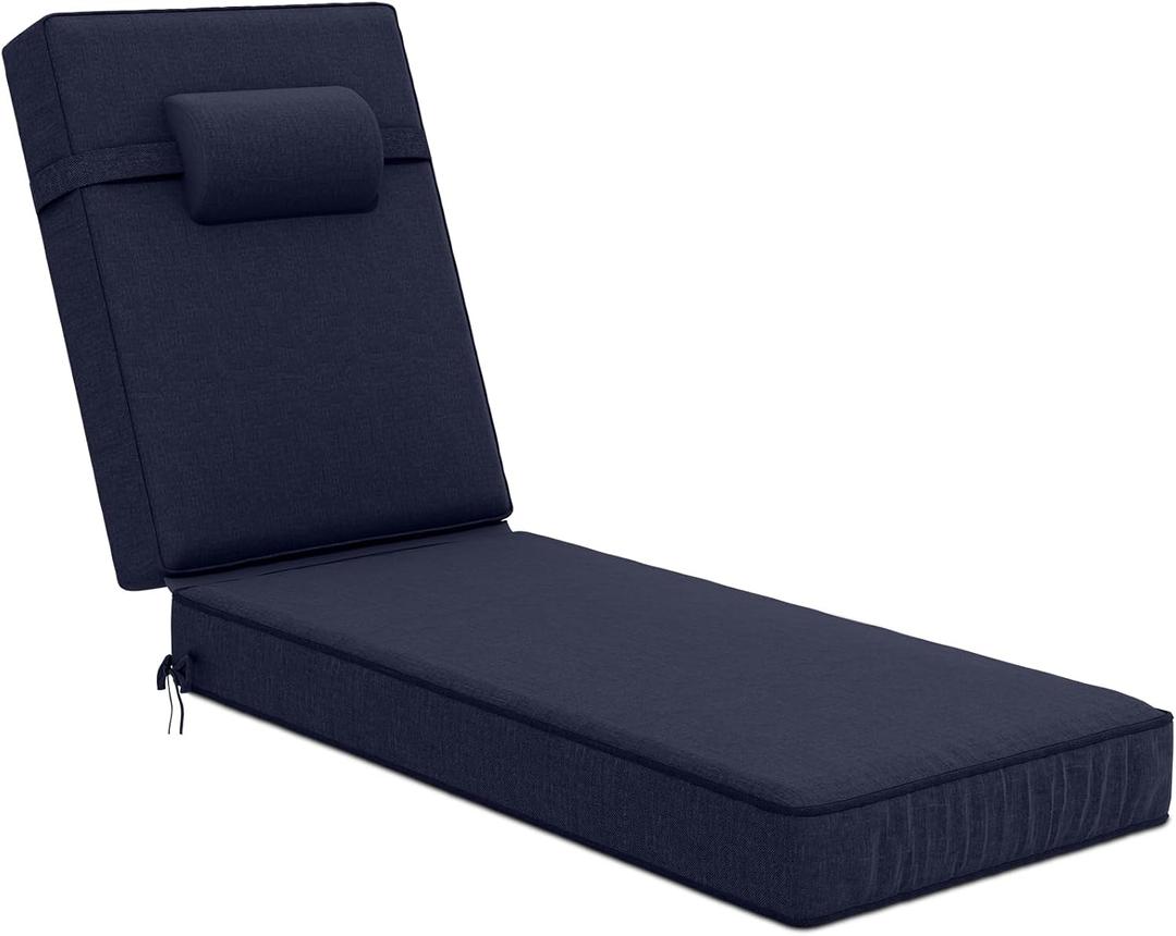 72 x 21 x 4 Inch Olefin Chaise Lounge Cushions, Lounge Chair Cushions with Headrest for Outdoor Furniture - Weather and Fade Resistant Patio Replacement Furniture Lounge Chair Cushion