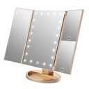 WEILY Makeup Mirror with 21 LED Lights,Two Power Supply Modes, Adjustable Touch Screen and 1x/2x/3x Magnification Tri-Fold Vanity Mirror,Chargeable Travel Cosmetic Mirror for Desktop(Gold)