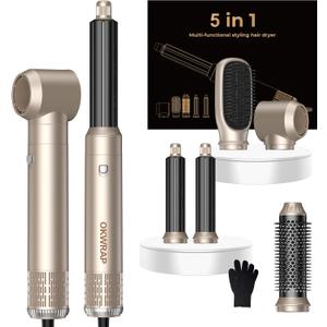 5 in ONE Hair Dryer Brush, Blow Dryer Curling Wand Hair Styling Tools Set, Ionic Hot Air Brush Round Brush Blow Dryer, Left&Right Styler 100-120V