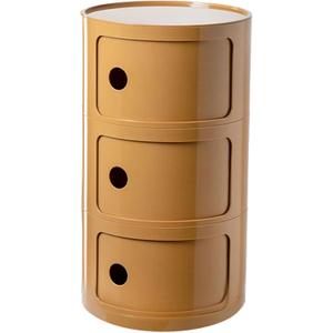 3 Drawers Round Nightstand with Storage, Yellow Side Table Plastic Round Nightstand 3 Tier Small Drawers for Bathroom, Bedroom