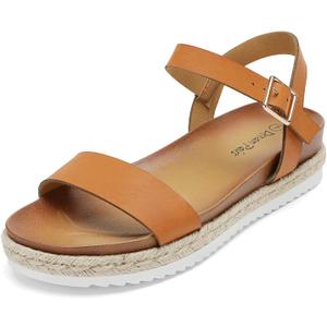DREAM PAIRS Women’s Open Toe Ankle Strap Espadrille Casual Flatform Platform Wedge Sandals,Size 7.5,Tan/Pu,SUNNA