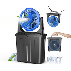 Ausic 9L Bucket Portable Misting Fan for Outdoors Patios, 30000mAh Rechargeable Battery Operated Camping Fan, 3 Strong Winds, 3 Large Spray Outlets, for Fishing/Travel/Garden Party/Golf/Tent/Office