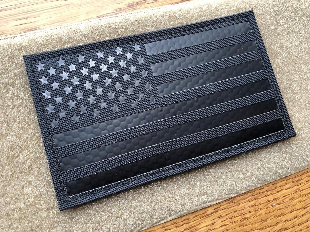 5x3 inch Large Black Infrared IR US USA American Flag Patch Tactical Vest Patch Hook-Fastener Backing (5" Width x 3" Height) (Black)