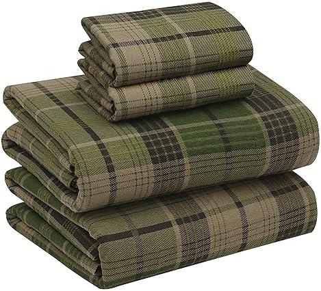 RUVANTI 100% Cotton Flannel Sheets Queen Size, DNA Plaid | Double Brushed, Deep Pockets 16 Inches, All Seasons Breathable & Extra Soft, Warm & Cozy, 3 Piece