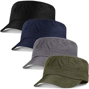 Geyoga 4 Pieces Cadet Army Caps Military Adjustable Flat Top Caps Cotton Unisex Cadet Hat Costume Army Hat