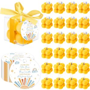 MTLEE 24 Sets Here Comes the Son Baby Shower Favors Small Bubble Candle for Guests Tea Candles Bulk with Stylish Ribbons Cards Gifts Party Decoration(Yellow, Sun)