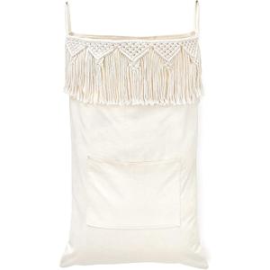 Mkono Macrame Hanging Laundry Hamper with Over The Door Hooks Saving Space Laundry Bag with Zipper and Wide Open Top Boho Decor Hanging Dorm Dirty Clothes Basket, for Bathroom Dorm Home Travel