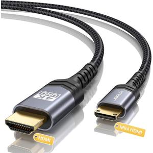 JSAUX Mini HDMI to HDMI Cable 6FT, [Aluminum Shell, Braided] High Speed 4K 60Hz HDMI 2.0 Cord, Compatible with Camera, Camcorder, Tablet and Graphics/Video Card, Laptop, Raspberry Pi Zero W -Grey