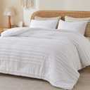 BEDELITE Boho Comforter Set Queen Size, White Tufted Striped Bed Set 3 Pieces, Soft Vintage Farmhouse Comforter for All Seasons, Boho Home Decor,Fluffy Jacquard Bedding with 2 Pillow Shams