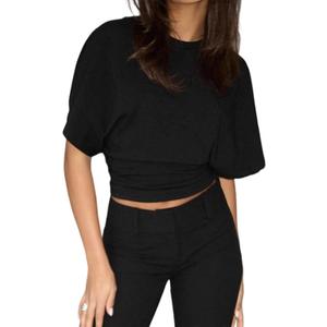 Wide Dolman Short Sleeve Tops Women Crew Neck Cinched Wasit Grunge T-Shirt Y2K Summer Fitted Going Out Crop Tees, M