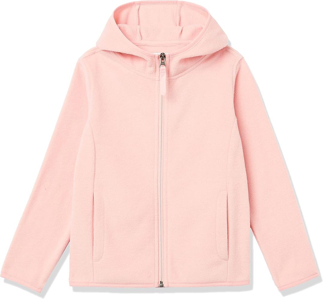 Amazon Essentials Girls and Toddlers' Polar Fleece Full-Zip Hooded Lightweight Jacket (X-Large, Soft Pink)