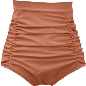 COCOPEAR Women's Ruched High Waisted Bikini Bottom Retro Vintage Swim Short Tankinis Floral 55 S (Medium, Pla177)