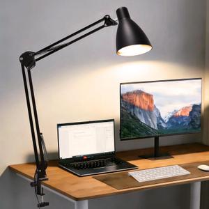 Led Desk Lamp for Home Office - Adjustable Gooseneck Table Stand with Clamp 5 Color Modes and 10 Brightness for Architect Puzzle Light Reading Craft Computer Work Study Sewing(Black)