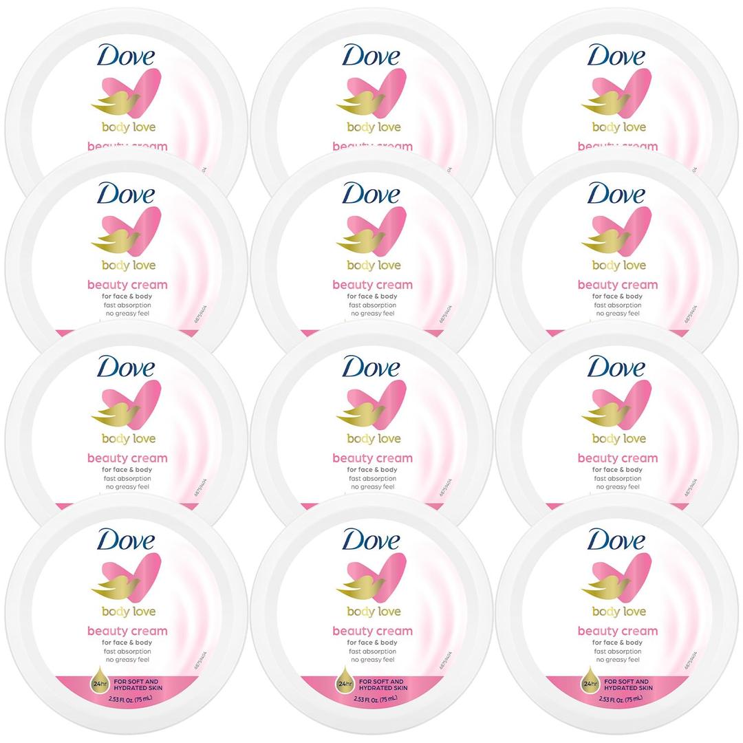 Dove Lotion, Beauty Cream - Light, Fast-Absorbing Face and Body Cream for Normal to Dry Skin, 24-Hour Moisture, Travel Size, 2.53 Fl Oz. (Pack of 12)