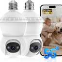 Light Bulb Security Camera, 2.4G/5GHz WiFi 2K Security Cameras Wireless Outdoor, Bulb Cameras for Home Security, AI Human Detection and Alarm, 2 Way Talk, Color Night Vision, Compatible with Alexa 2PCS (White)