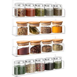 10 inch Spice Rack Wall Mounted,4 Pack Spice Organizer Shelf for Stove Cabinet Pantry Door, Adhesive or Screw Hanging Wall Spice Shelf Storage Holder in Kitchen and RV - Clear Color