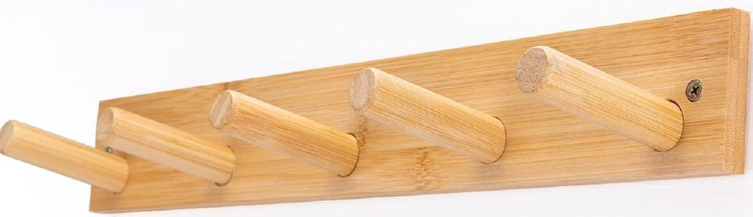 Wall Mounted Coat Rack, 5-Pegs Bamboo Entryway Hat Rack for Wall, Hooks for Hanging Coats and Jackets, Bathroom Kitchen Towel Rack Wall Hangers for Clothes Towel Hats Jackets