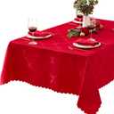 Newbridge Rectangle Tablecloth, 52 x 70 Inch, Ribbons and Bows Damask, Wrinkle and Stain Resistant Fabric Table Cloth, Holiday Red