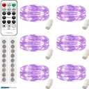 6 Pack Fairy Lights Battery Operated with Remote, 8 Modes & 4 Timers, 7ft 20 LED Mini String Twinkle Lights, Purple Waterproof Firefly Lights for Mason Jars Wedding Party Table Decor(Purple)