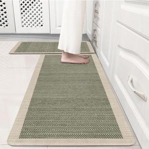 Sage Green Vintage Boho Elegance Kitchen Rug Sets [2 PCs], Anti-Fatigue, Waterproof Non-Slip Kitchen Mats Heavy Duty Comfort Foam Rug for Kitchen, Floor, Laundry,17"x29"+17"x47"