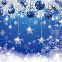 Funnytree 7x5FT Blue Christmas Backdrop Merry Xmas New Year Eve Background Winter Birthday Party Baby Shower Photography Supplies Glitter Bokeh Sparkle Stars Snowflake Banner Decor Photo Booth