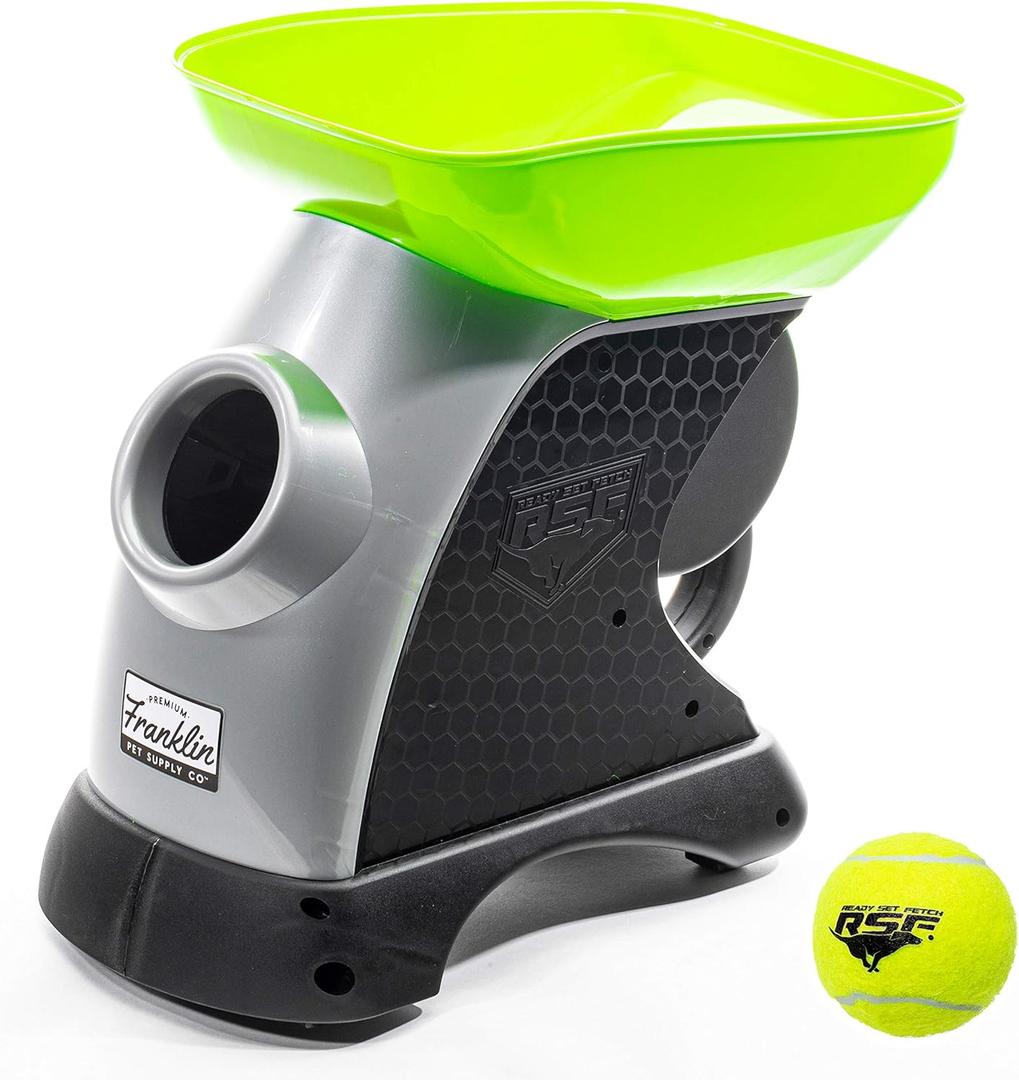 Franklin Pet Supply Ready Set Fetch Automatic Tennis Ball Launcher Dog Toy - Authentic Tennis Ball Thrower - Launchesup to 40' - Interactive Pet Toy, Green
