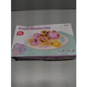 BUYGER Kids Wooden Tea Party Set for Little Girls Toddler Pretend Play Food Kitchen Accessories Princess Birthday Gifts for Ages 3 4 5 Years Old