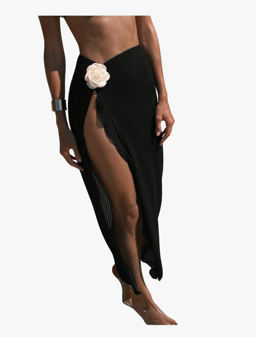 Verdusa Women's Beach Vacation Clothes Sarong Pareo Crochet Swimsuit Cover Ups Skirts Black Medium