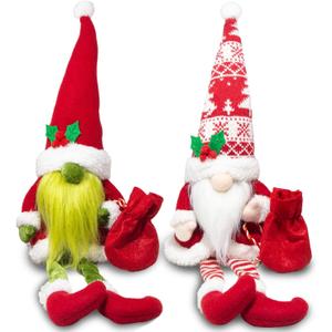 BWFY 2PCS Christmas Gnomes Decorations for Home Holiday Party Gifts Elf Santa Gnome Ornaments Tiered Tray Decor