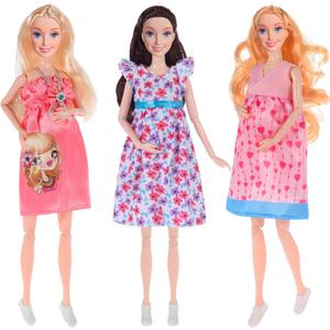 dollbie 3-Pack 11.5 inch Pregnant Dolls with Interchangeable Pregnant and Normal Bellies - Includes 3 Dolls, 3 Dresses, 3 Babies (Set-2)