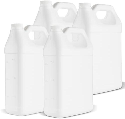 kitchentoolz 1 Gallon F-Style HDPE Jug with Secure Seal Lid - Heavy-Duty Storage Bottle, Automotive Fluid Oil, Chemical & Water Transport Container - Pack of 4
