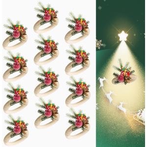 AuroraAria Christmas Napkin Rings Set of 12, Wood Napkin Holders for Dinner, Parties, Christmas Decor (Gift)