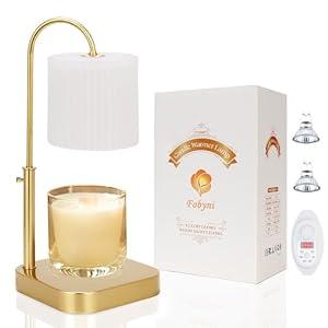 Fobyni Gold Candle Warmer Lamp with Timer,Mothers Day Gifts for Mom,House Warming Gifts New Home Decor,20 Gears Rotary Dimming with 2 Bulbs