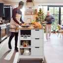 YITAHOME Small Solid Wood Top Kitchen Island Cart on Wheels with Storage, Rolling Portable Dining Room Serving Utility Carts Mobile Movable with 3 Drawers Cabinet, Oak & White, 14.96"D x 26.69"W x 33.07"H