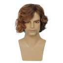 Mens Brown Curly Wig Short Fluffy Natural Side Part Synthetic Hair for Male Costume Daily Party Cosplay Halloween Use(Blonde Brown)