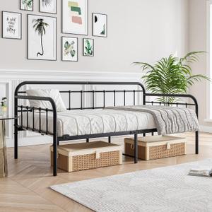 Metal Daybed Frame Twin Size with Steel Slats Platform Furniture,Black, Twin without Trundle