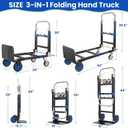 3-in-1 Folding Hand Trucks, 600Lbs Convertible Hand Truck Dolly, Heavy Duty Convertible Dolly with Retractable Handle and 4 Rubber Wheels, Collapsible Cart for Moving Office/Home/Warehous(Blue)
