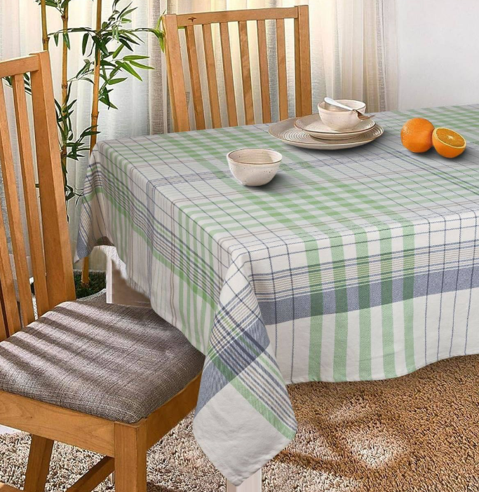 Lintex Fabric Tablecloth, 52 x 70 Inch Rectangle, Woven Geometric Stripe Modern Farmhouse Easy Care Table Cover 